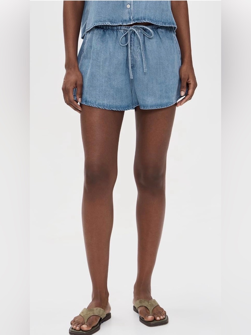 Good American drawstring denim shorts